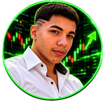 Retrato do criador da central com moldura verde e gráfico ao fundo